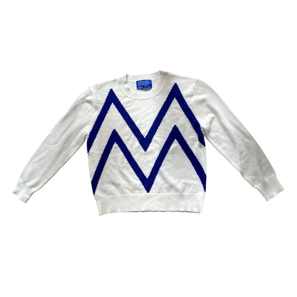- McCann Company Rayon Blend White & Blue Long Sleeve Crewneck Sweater - Picture 1 of 8